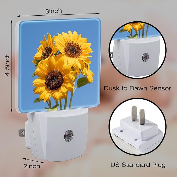 Blooming Sunflowers Night Light Plug into Wall, Summer Blue Sky Sunflower Dusk - Image 2