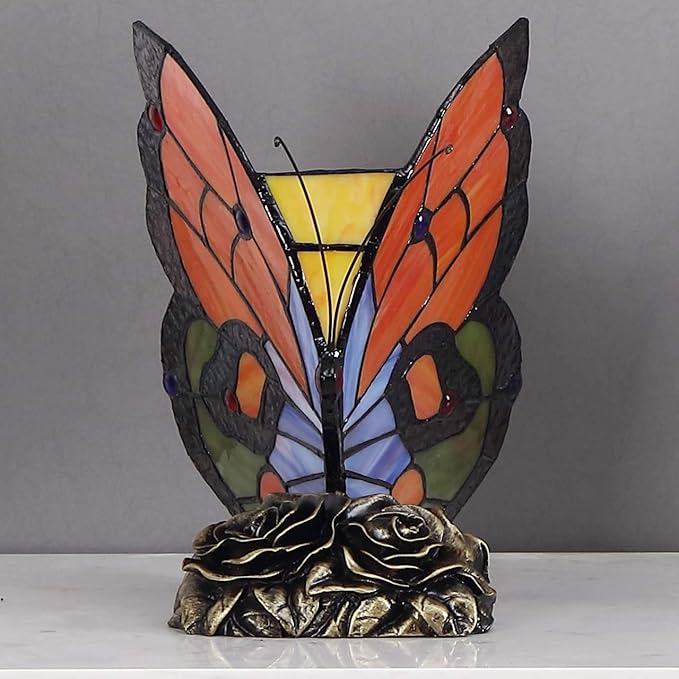 Bieye L10038 Butterfly Tiffany Style Stained Glass Accent Table Lamp Night Light - Image 3