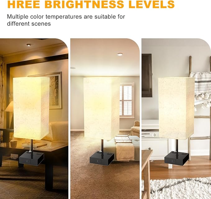 Table Lamp for Bedroom with USB, Bedside Lamp with USB C+A Charging Ports - Image 7