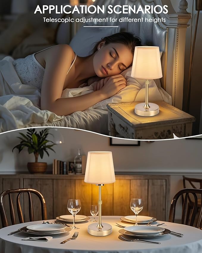 Cordless Table Lamp Rechargeable Touch Gold Mini Small Lamp Adjustable Height - Image 9