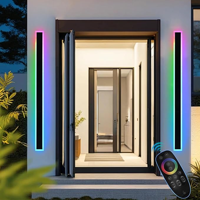 Outdoor LED Wall Lights for House, 2 Pack Long RGB Outdoor Wall Lights by QueeuQLighting