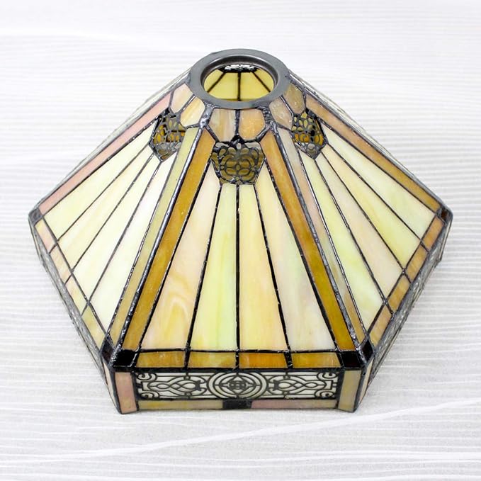 WERFACTORY Tiffany Floor Lamp Yellow Hexagon Stained Glass Mission Light - Image 9