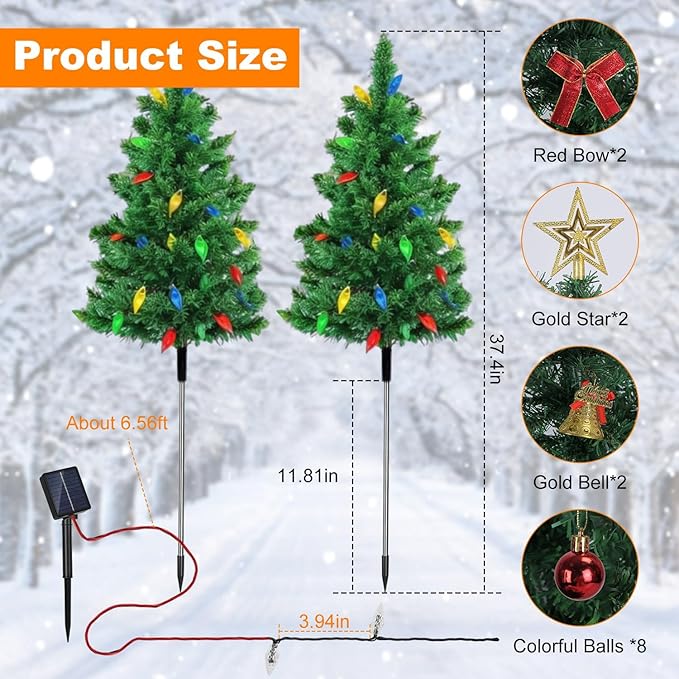 2 Pack Solar Christmas Decorations Tree Lights, Upgraded Outdoor Solar Stake - Image 7
