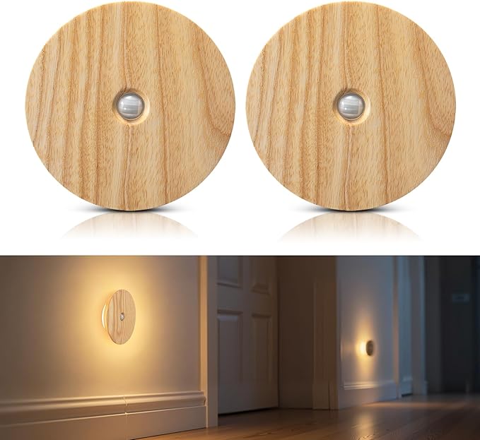 Motion Sensor Night Lights Wood, Rechargeable Battery-Powered Magnetic Stick-On by Vadifula