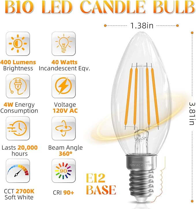 E12 Candelabra Bulb 40 watt Equivalent, E12 LED Bulb Non-Dimmable Chandelier - Image 2