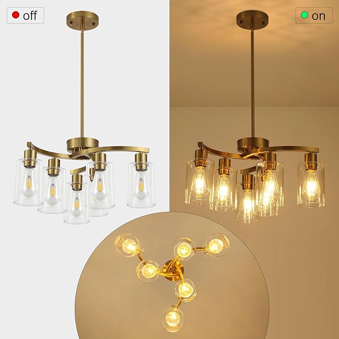 6 Light Gold Dining Room Light Fixture，Modern Farmhouse Kitchen Chandeliers - Image 6