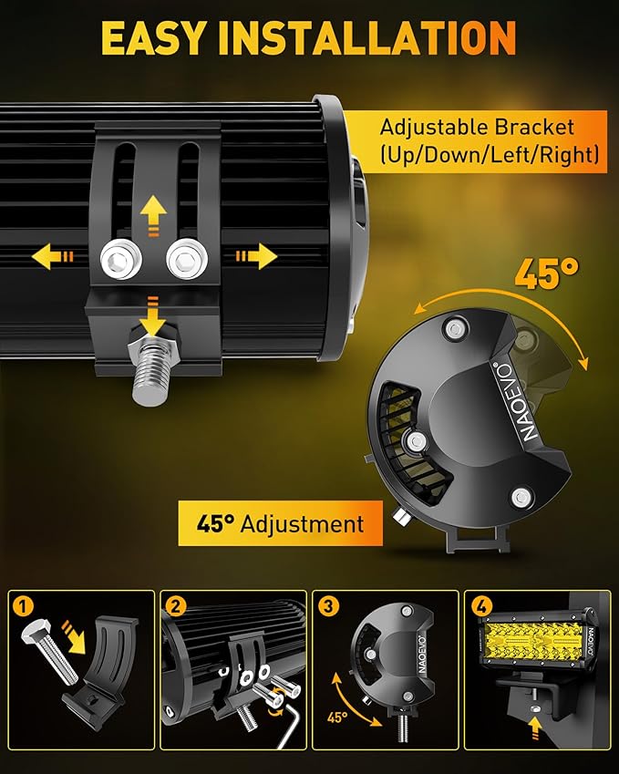 NAOEVO 7 Inch Yellow LED Light Bar, 240W 24, 000LM Offroad Fog/Driving Lights - Image 6