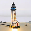 Small Tiffany Lighthouse Stained Glass Accent Table Lamp Night Light by ANYONGLU