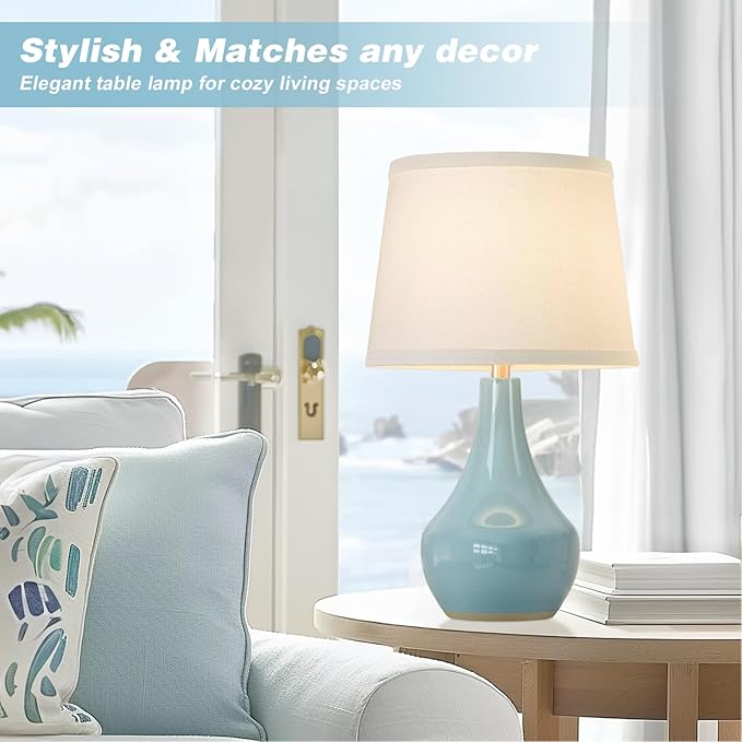 Seealle 19.4" Modern Sky Blue Table Lamp Set of 2-Bedside Lamps - Image 5