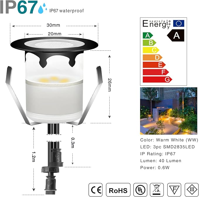 Recessed LED Deck Lighting Kits 12V Low Voltage Warm White Waterproof IP67 - Image 2