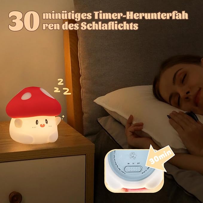 Hug Mushroom Night Light, 50-Hour Battery & Pat Control, Squishy Lamp - Image 3