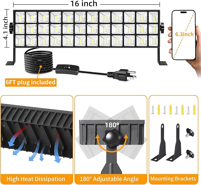 6 Pack 100W LED Shop Lights, 14000LM 6000K Plug in Garage Light - Image 2