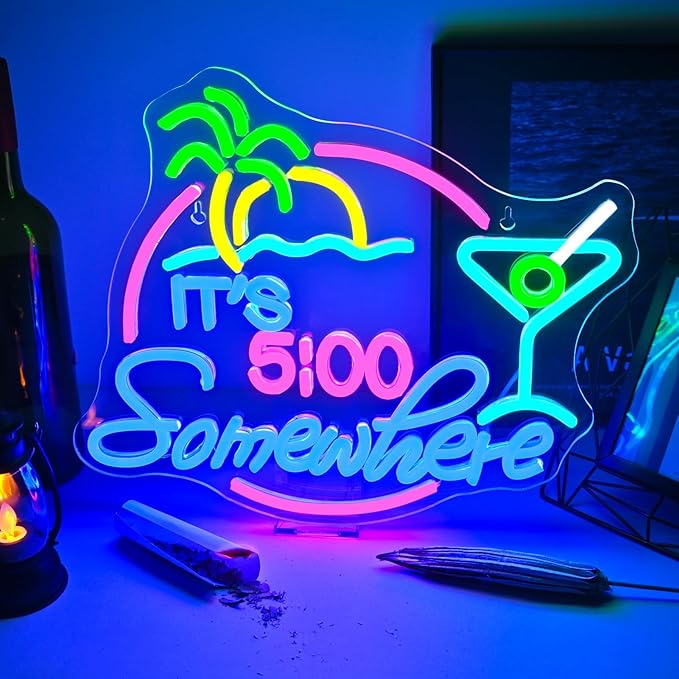 It's 5:00 Somewhere Neon Sign, USB Powered LED Neon Sign by Wanxing