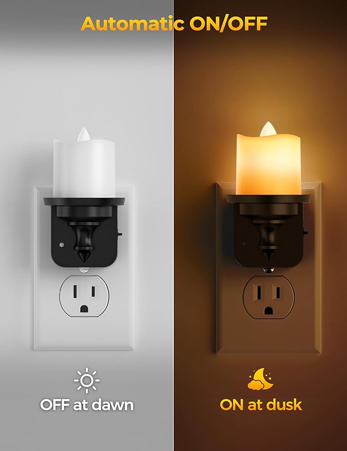 Briignite Flameless Candle Night Lights, Amber Plug-in 2 Pack, LED Candle - Image 4