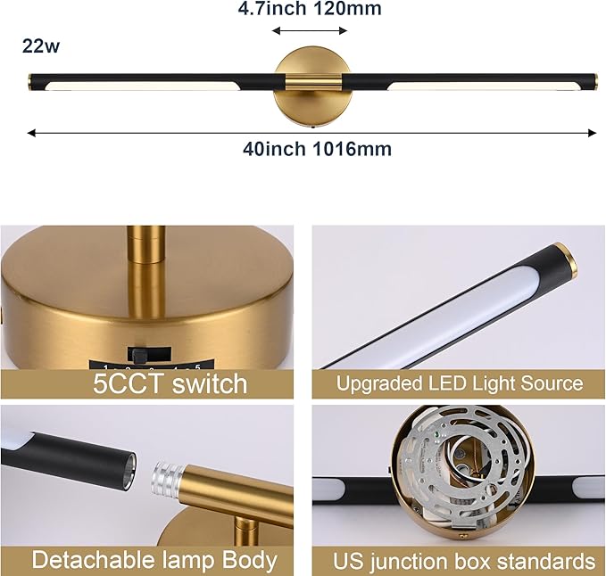BONLICHT Vanity Lighting Fixture 40 inch Modern LED 2700K-5500K Bath Wall - Image 5