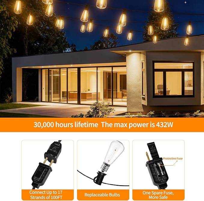 Outdoor String Lights 300ft Waterproof Shatterproof Patio String Lights - Image 5