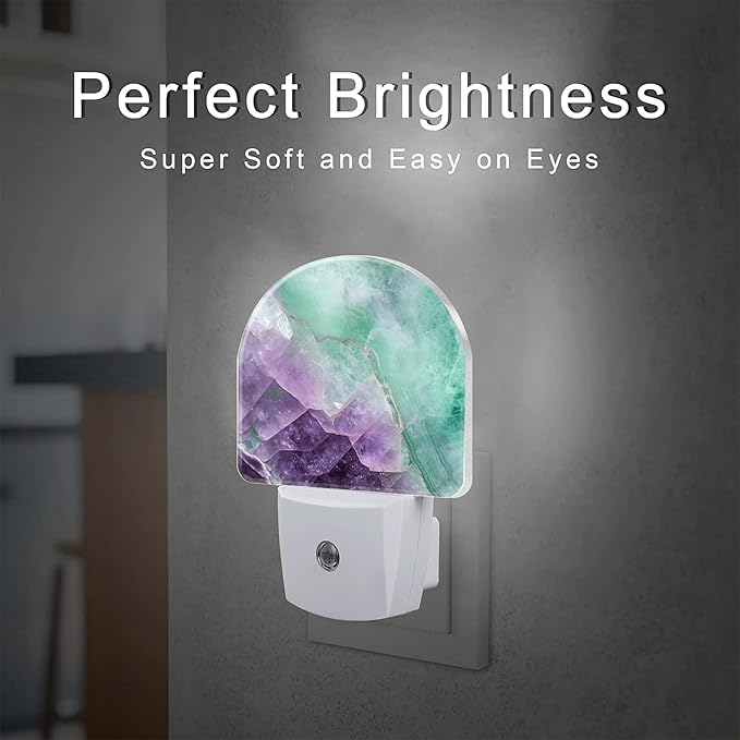 Purple Green Fluorite Marble Night Light, Luxury Rock Gemstone Dusk to Dawn - Image 2
