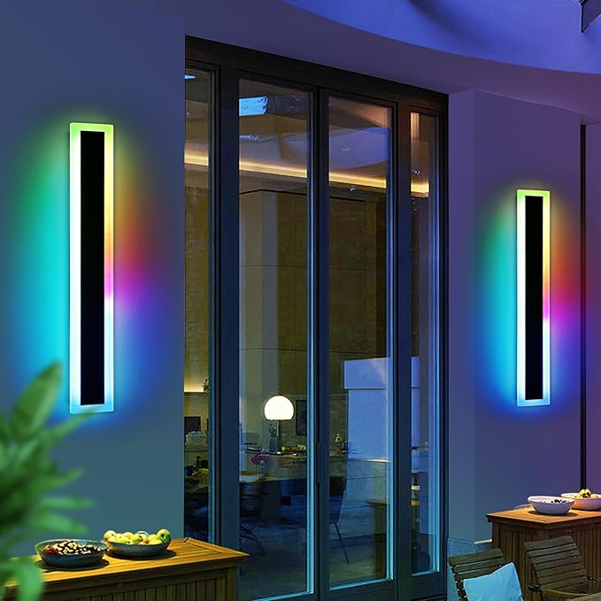 Widened 2 Pack RGB Outdoor Wall Lights, 23.6inch Long Dimmable Modern LED Wall - Image 7