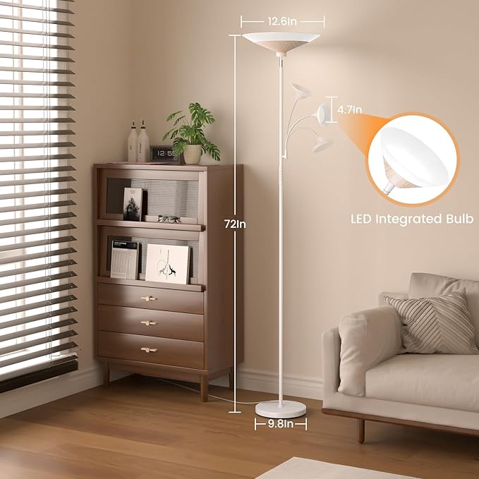 Torchiere Floor Lamp with Wood Grain Shade, 2-in-1 Floor Reading Lamp with - Image 6