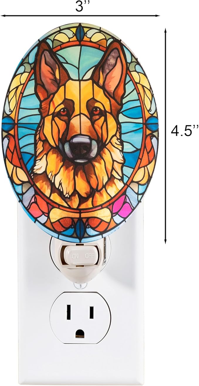 Stained Glass Styled German Shepherd Night Light – Real Glass Plug-in Dog Night - Image 6