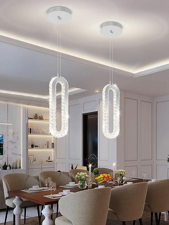1-Ring Chandelier Silver Modern Pendant Lighting LED Dimmable Hanging Crystal - Image 2