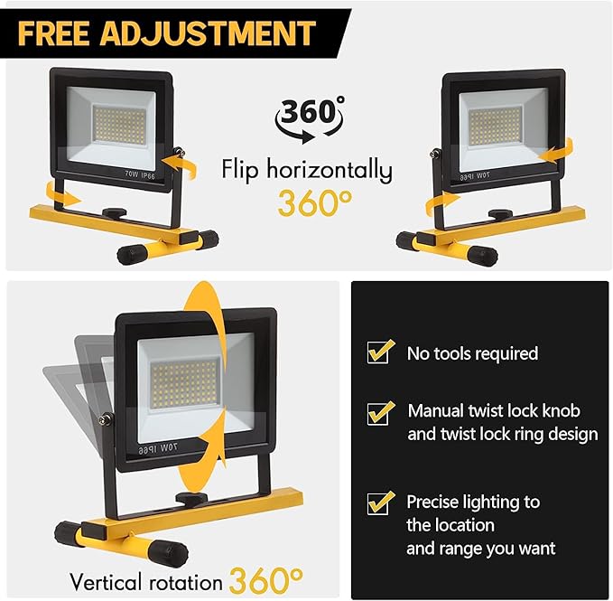 22000 Lumen Work Lights with Stand, 3 Adjustable Head LED Work Light, with - Image 4
