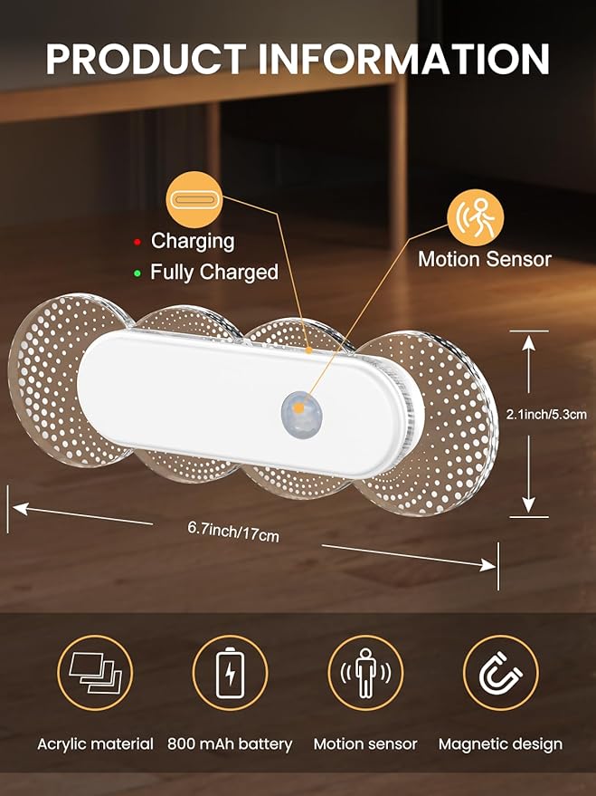 Motion Sensor Night Light, Rechargeable Warm White Night Lights, LED Battery - Image 6