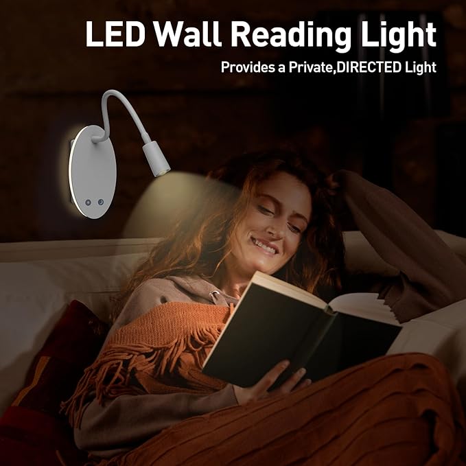 Rechargeable Cordless Reading Light, 360° Adjustable Bedside Lamp, 3 Color - Image 5