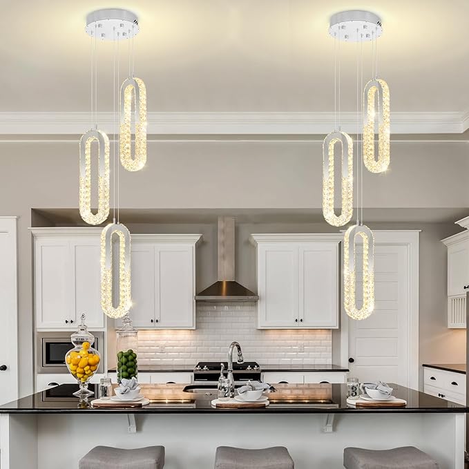 3-Light Modern Pendant Light Crystal Ring Chandelier Silver LED Pendant - Image 7