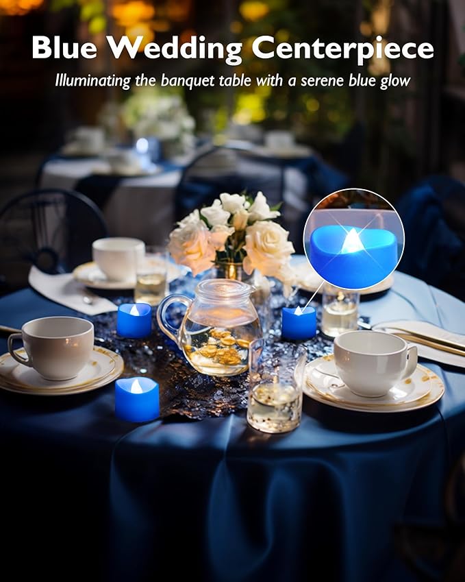 Homemory Blue Tea Lights Candles Battery Operated, 200+Hour Flameless - Image 3