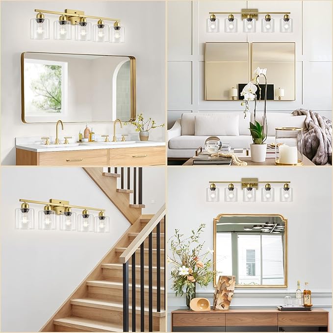 Modern Brushed Gold 5 Light Bathroom Vanity Light, 31 inch Vanity Lights - Image 7