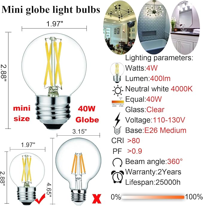 LiteHistory E26 LED Bulb 4W Equal E26 Edison Bulb 40 Watt Neutral White 4000K - Image 4