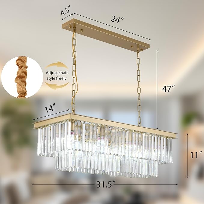 Gold Rectangular Chandelier 31.5 Inch - Image 2