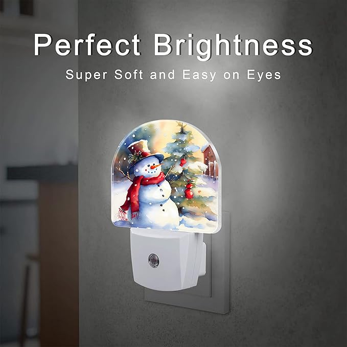 Cute Snowman with Christmas Tree Night Light Plug into Wall, Winter Xmas - Image 2