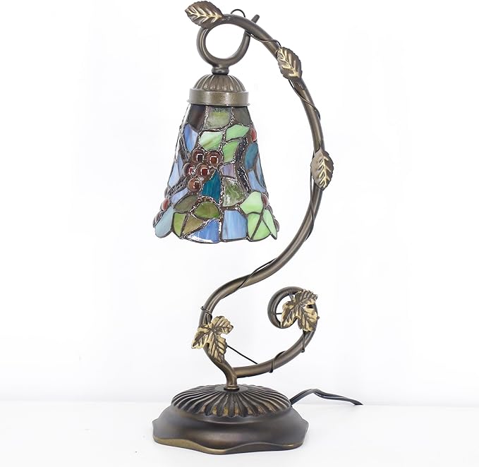 Tiffany Lamp Stained Glass Desk Reading Bedside Light, Metal Leaf Table Lamp - Image 2