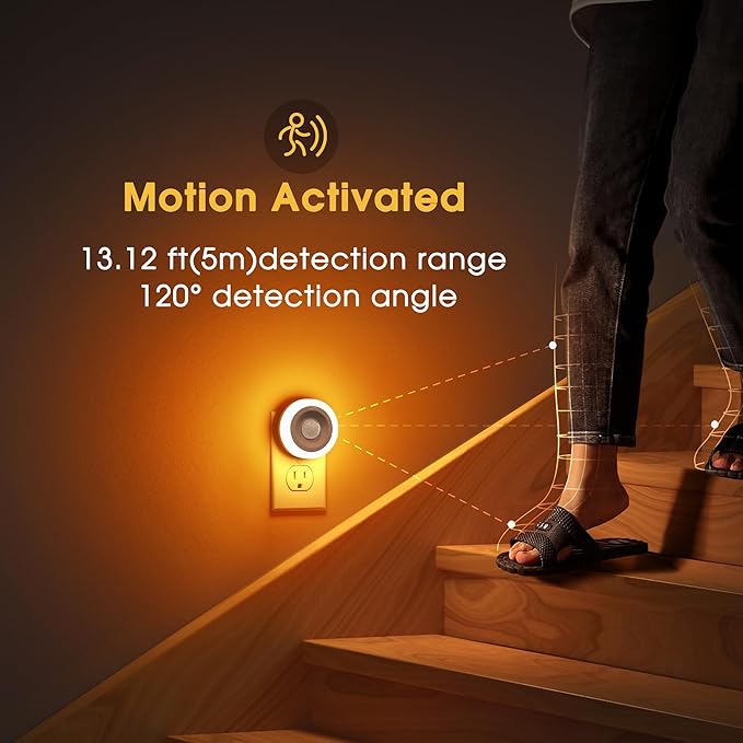Briignite Motion Sensor Night Light Orange, Night Lights Plug into Wall - Image 3