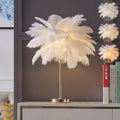 White Ostrich Feather Lamp, 3-Color Temperature Modes, 40 Feathers and 5 G4 LED by LINCWONZ
