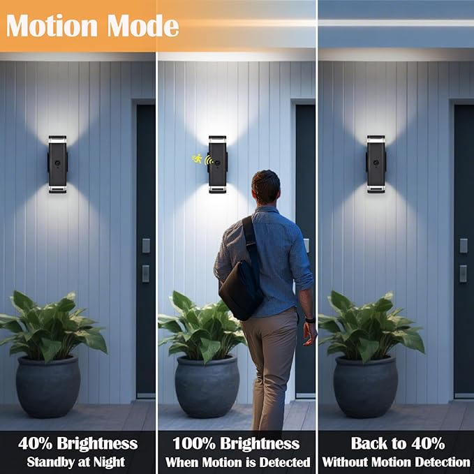 wowlite 2 Pack Motion Sensor Outdoor Wall Lights, Dusk to Dawn Outdoor Lighting - Image 3