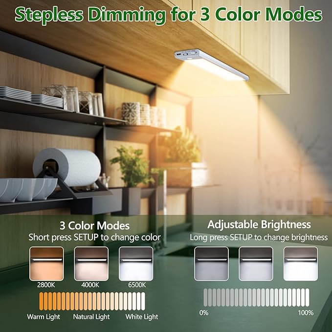HIBOITEC Under Cabinet Lighting Motion Sensor Lights Indoor, 3 Color - Image 4