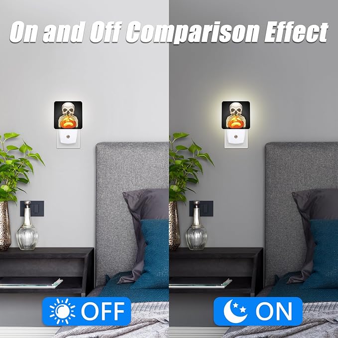 Skull Pumpkins Night Light, Halloween Nightlight Plug into Wall, LED - Image 4