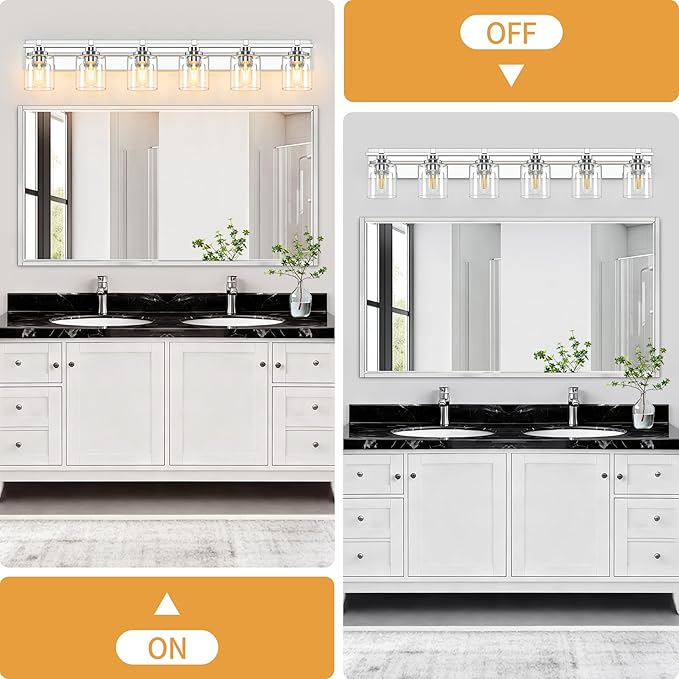 6 Light Modern Bathroom Light Fixtures Over Mirror, Chrome Vanity Lights - Image 7