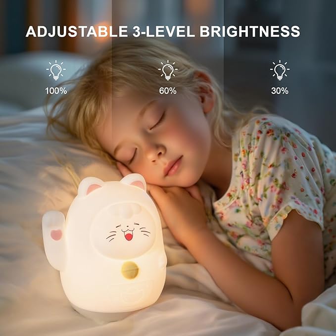 Cute Cat Night Light for Kids, LED Nursery Lamp Dimmable & Rechargeable - Image 4