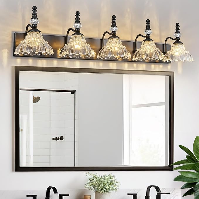 Vintage Bathroom Vanity Light, 5-Light Black Vanity Lighting Fixture - Image 6