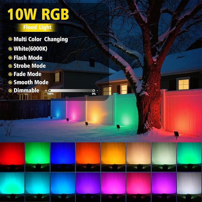 T-SUN Christmas Led Mini Flood Light Outdoor, 10W RGB Color Changing Waterproof - Image 2