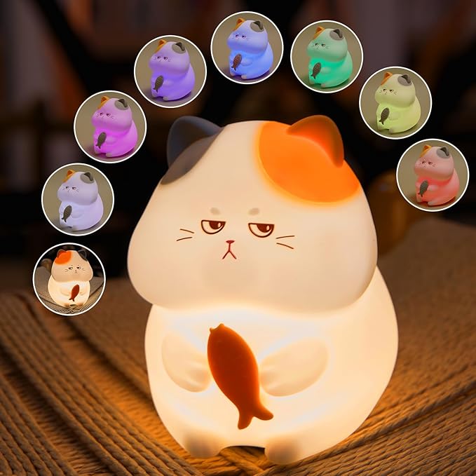 Greedy Cat Night Light for Kids, 3 Levels Dimmable Cute Kitty Nursery Nightlight - Image 8