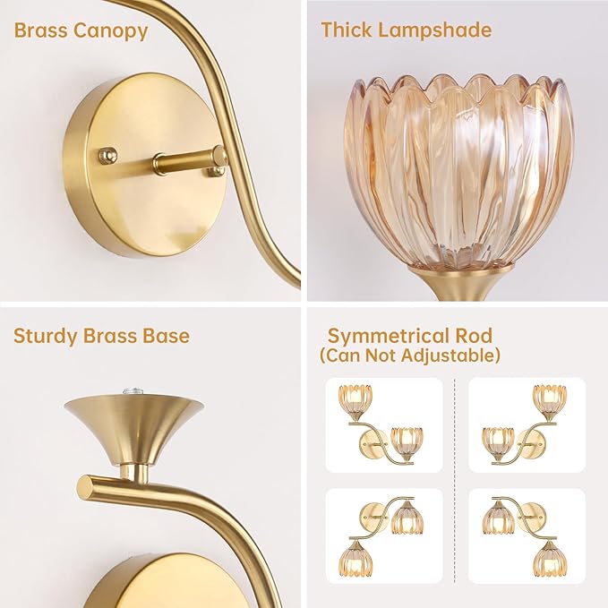 Battery Operated Wall Sconce, 2-Lights Vinatge Brass Wall Lighting - Image 8