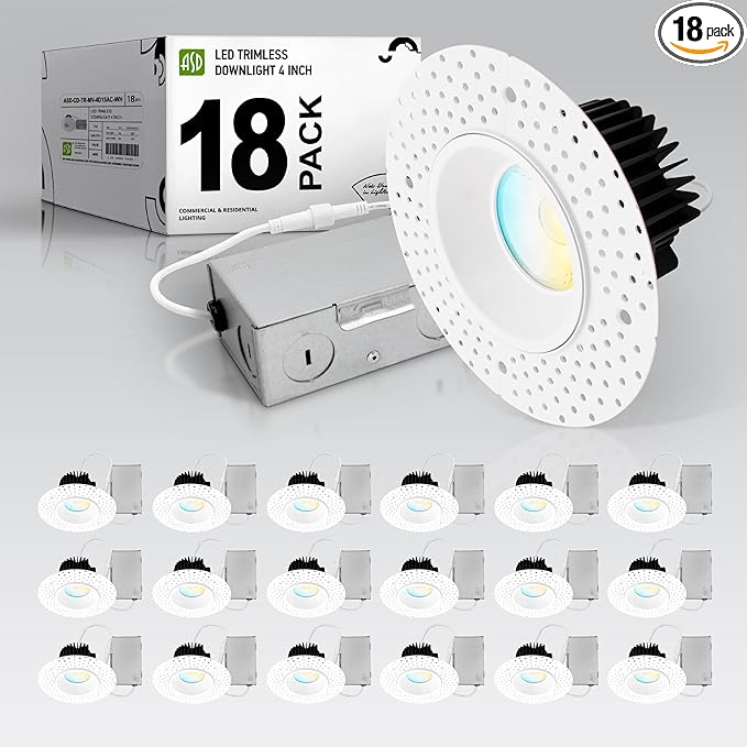 ASD Trimless LED Recessed Lighting 4 Inch, 15W 120-277V Dimmable Commercial by ASDLightingCorporation