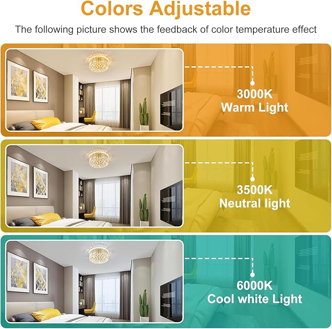 4-Light Gold Crystal Chandeliers Flush Mount Chandelier Light Fixture - Image 5