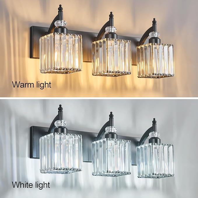 Modern Bathroom Vanity Light 3-Light Black Crystal Light Fixtures Over Mirror - Image 2