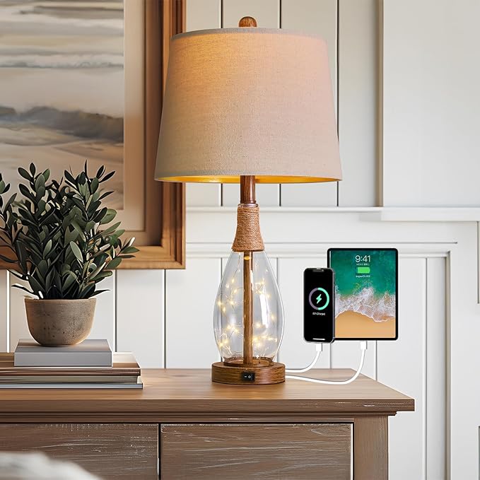OYEARS 23" USB A+C Table Lamp for Bedroom Living Room Modern Bedside Lamps - Image 6